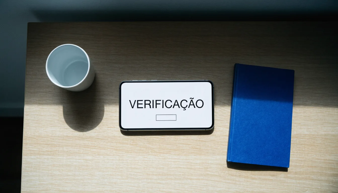 Uma folha de licença em papel com um selo vermelho, pousada numa secretária de madeira ao lado de uma caneta